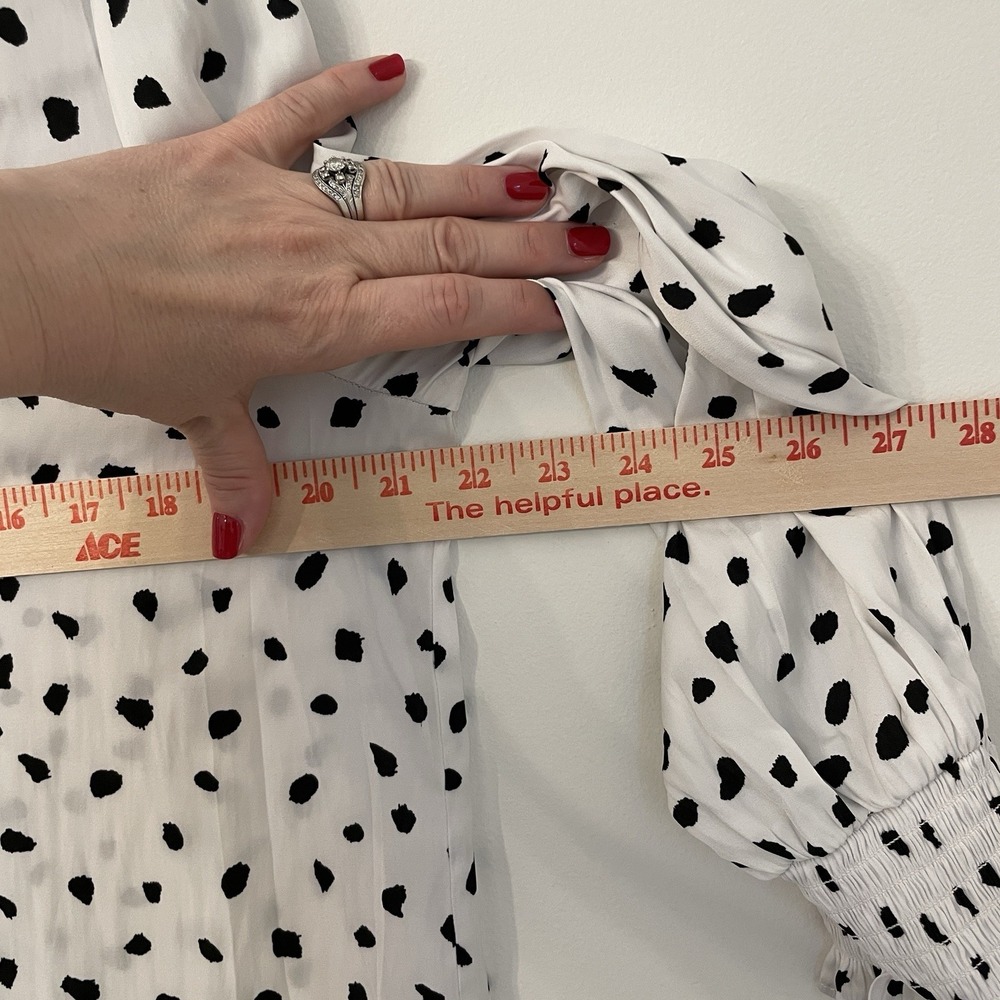 Maison d'Amélie Paris Dalmatian Dot Blouse Large Ruffle Mock Neck Smocked Cuff L - Picture 6 of 16